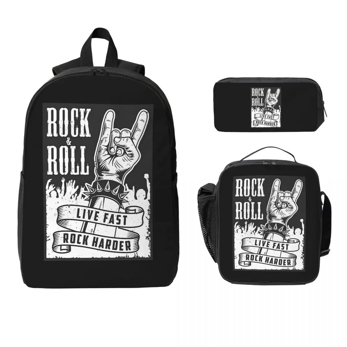 Rock Star Skull Rock N Roll Zaino Ragazzi Ragazze BookBag Borsa da scuola Borse a tracolla per computer Borsa da pranzo isolata 3ps Astuccio