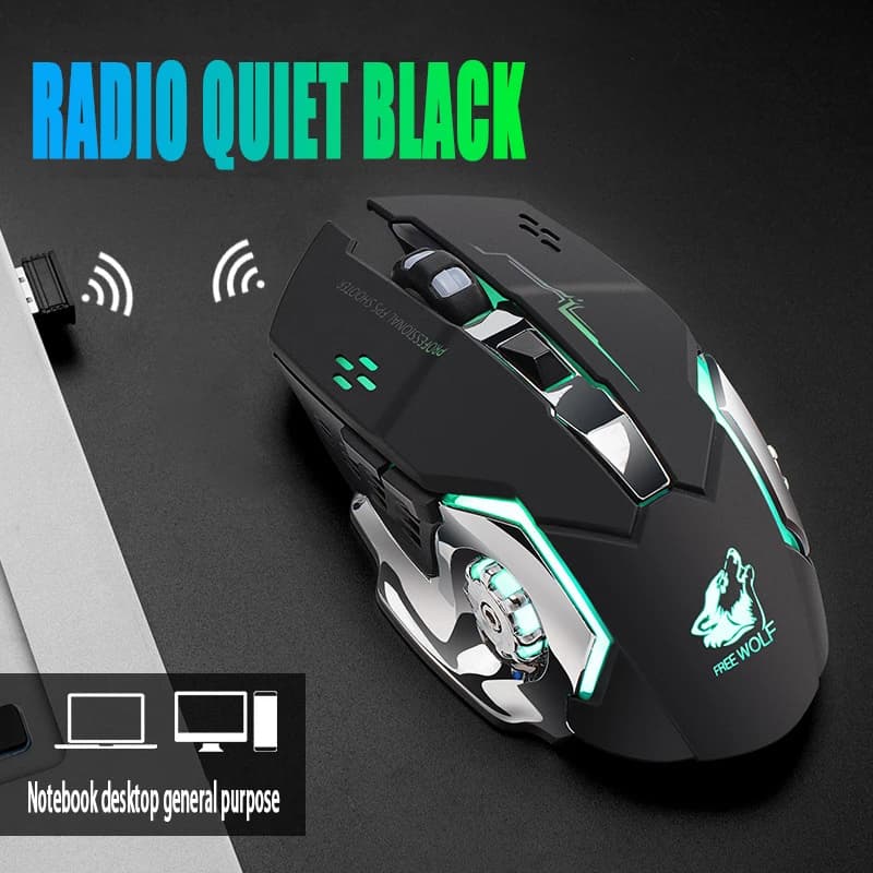 Mouse Wireless Wolf X8 gratuito ricarica Mouse da gioco Mute retroilluminato meccanico ergonomico accessori per Computer ottici per Pc Laptop