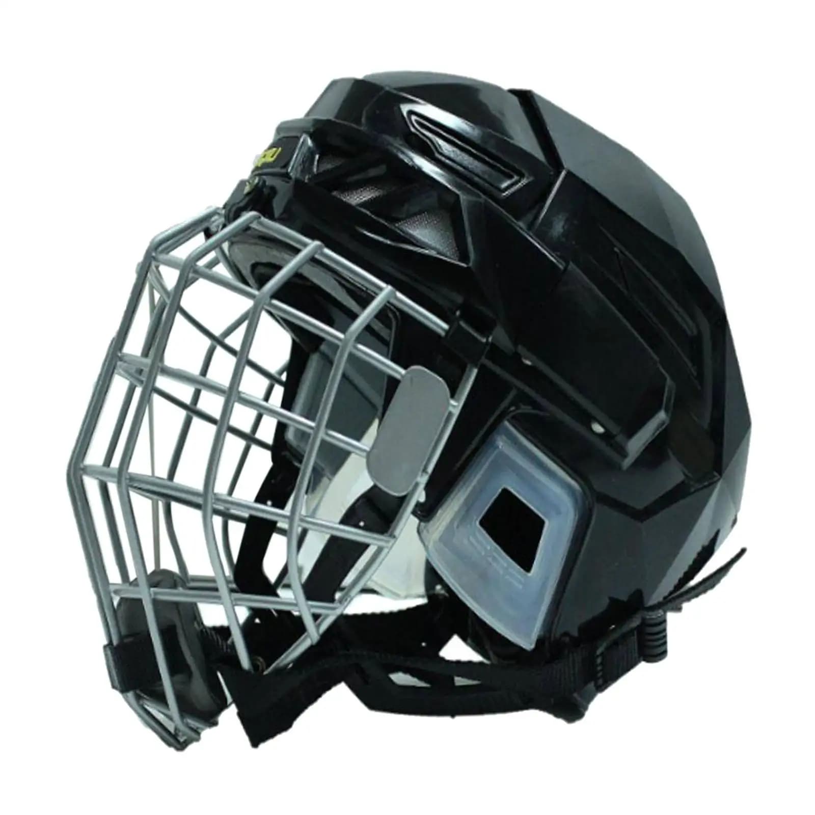 Casco da hockey Casco da skate sul ghiaccio Casco da hockey su ghiaccio Nero Attrezzatura da hockey regolabile Casco da pattinaggio a rotelle per partite di hockey Dryland
