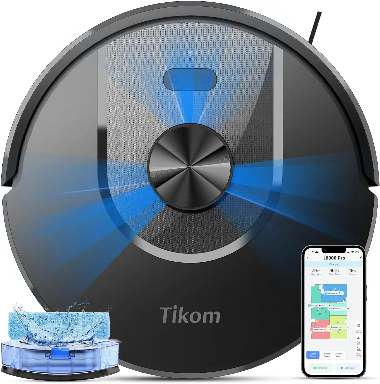 Robot Vacuum Cleaner Automatic with Washing Function, Strong Intake 6000Pa, Intelligent Mapping, Ideal for Animals and All Types of Flooring