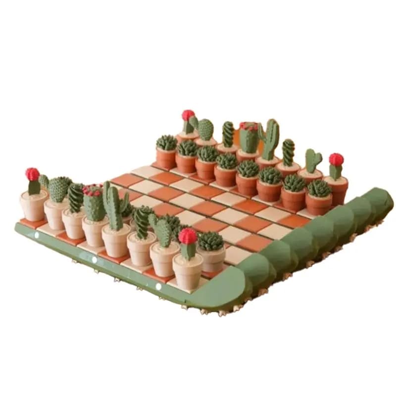 【NOW SAVE】 Un set di ornamenti da tavolo per scacchiera con cactus in resina stampata in 3D, pieghevoli, perfetti per passare il tempo, un scacchi.