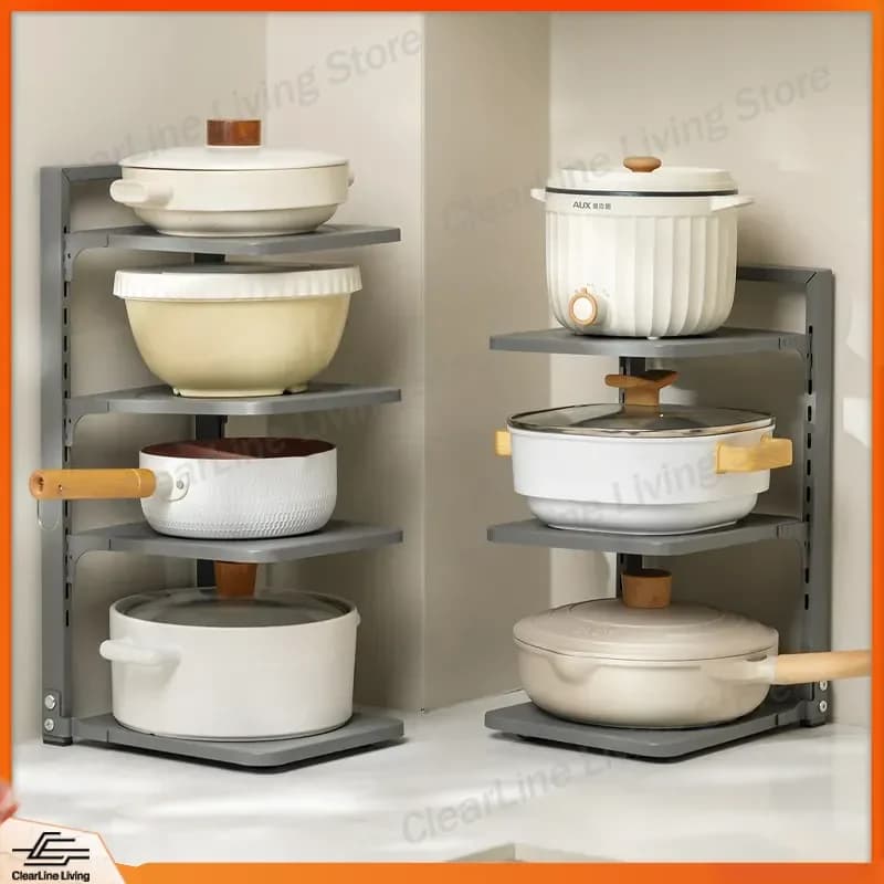 Kitchen Rack Multi-Functional Pot Storage Shelf Multi-Layer Cabinet Under Sink Stove Organizer Layered Cookware Holder Space