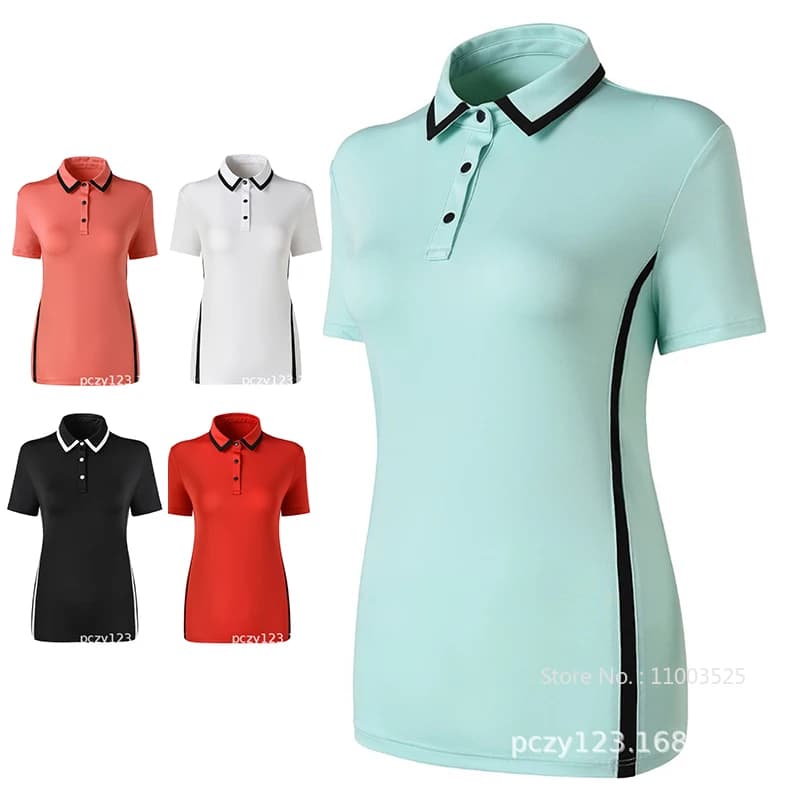 2025 Nuova Polo a Manica Corta da Donna Ad Asciugatura Rapida Traspirante Risvolto Magliette e camicette da Donna Solido Sottile Abbigliamento da Golf T-shirt Anti-sudore Tee