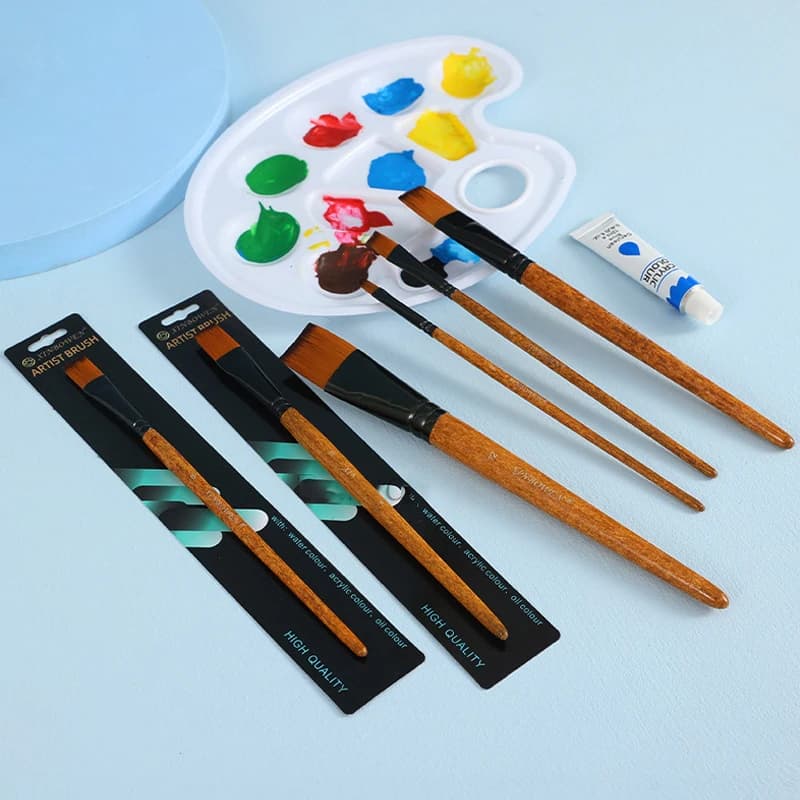 Wood Grain Professional Nylon Paint Oil Watercolor Paint Brushes For Gouache Acrylic Paintbrush Art Supplies