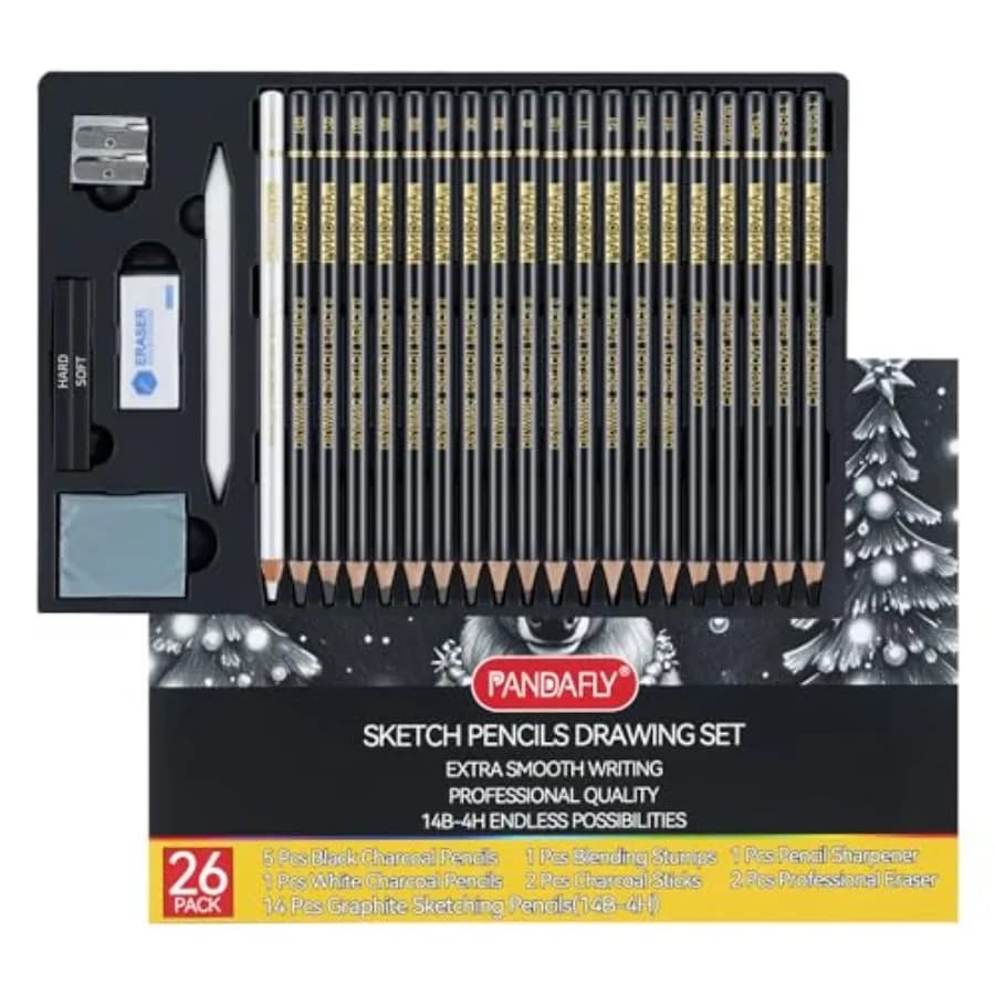Piece Professional Sketch Pencil Set - Includes 4H to 14B Graphite Pencils, Charcoal Pencils, Charcoal Sticks, Vinyl Eraser, Kn