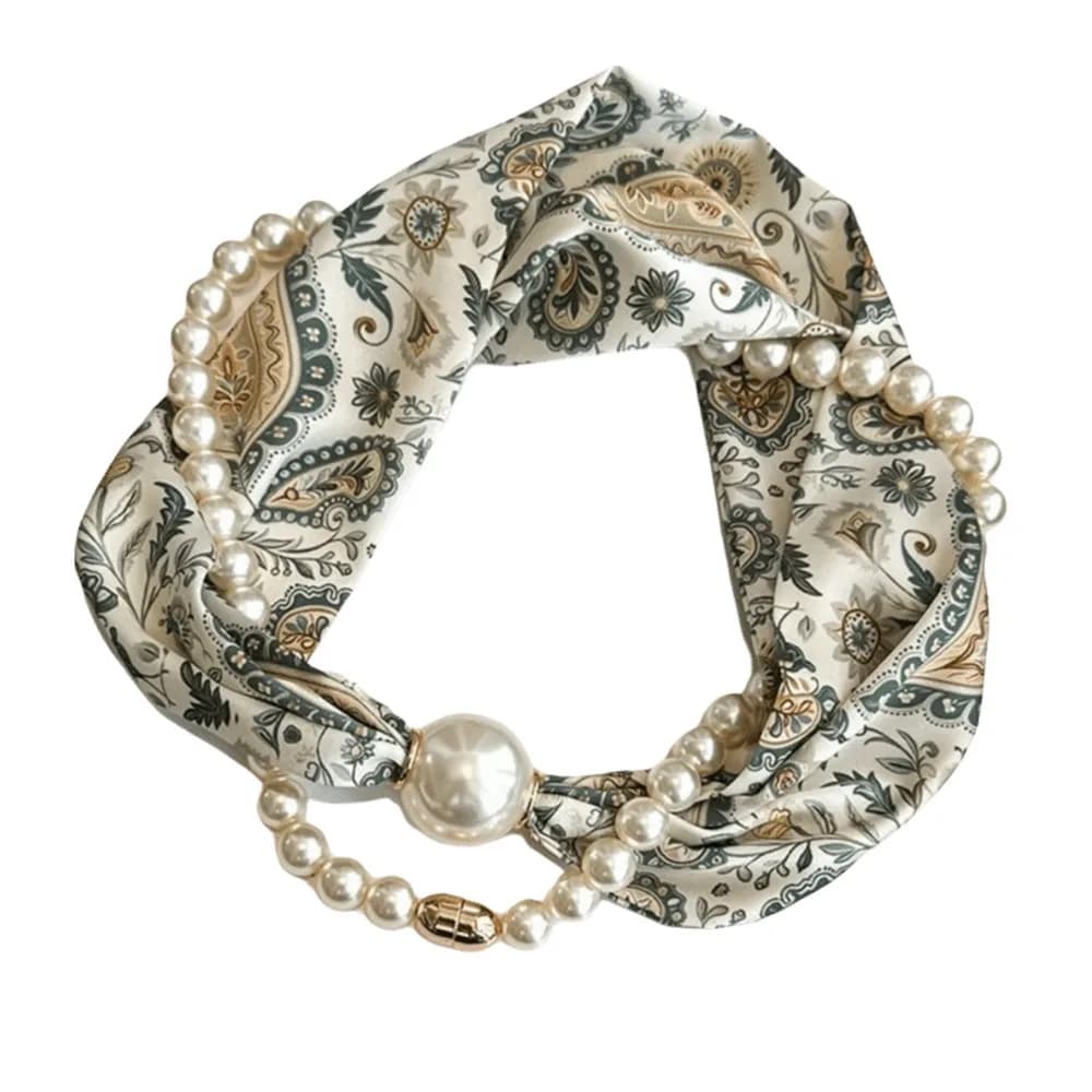 Sciarpa Lunga in Seta con Perle Magnetiche, Stile Sottile, con Fibbia Magnetica, Scaldacollo e Protezione per il Collo