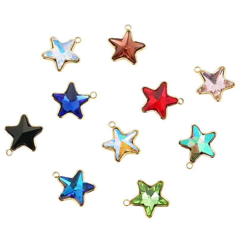 4pcs/lot 13*15mm Stainless Steel Five-Pointed Star Glass Charm Pendants For DIY Necklace Earring Jewelry Making Accessories