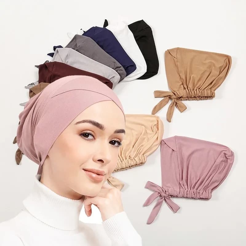 Moda Jersey di cotone Fronte Croce Interno Hijab Cap Underscarf Cravatta posteriore Musulmano regolabile Sotto Sciarpa Donna Interno Hijab Band