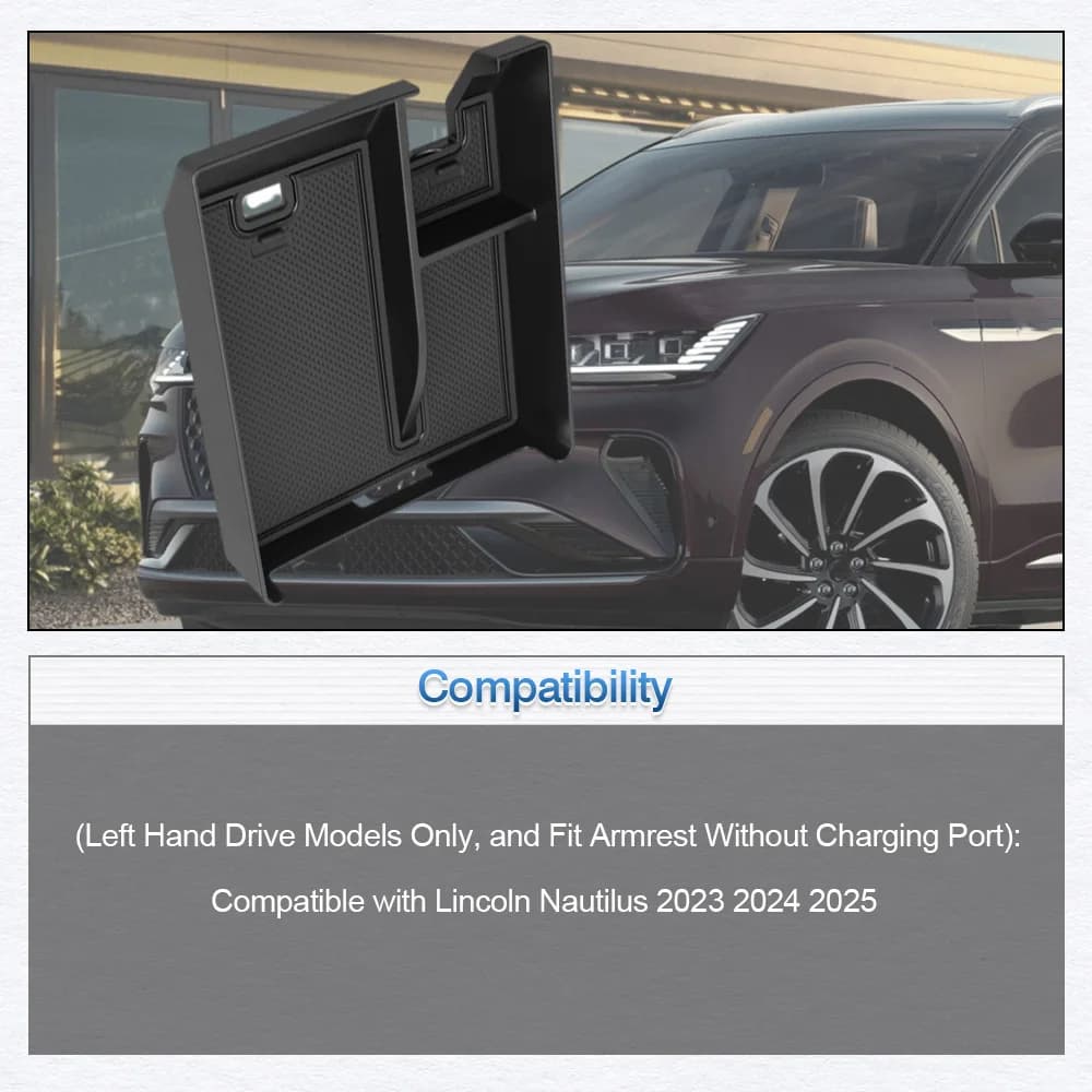 Vassoio portaoggetti per console centrale auto Vassoio portaoggetti per bracciolo in ABS con tappetino antiscivolo per Lincoln Nautilus 2023 2024 2025 solo per LHD