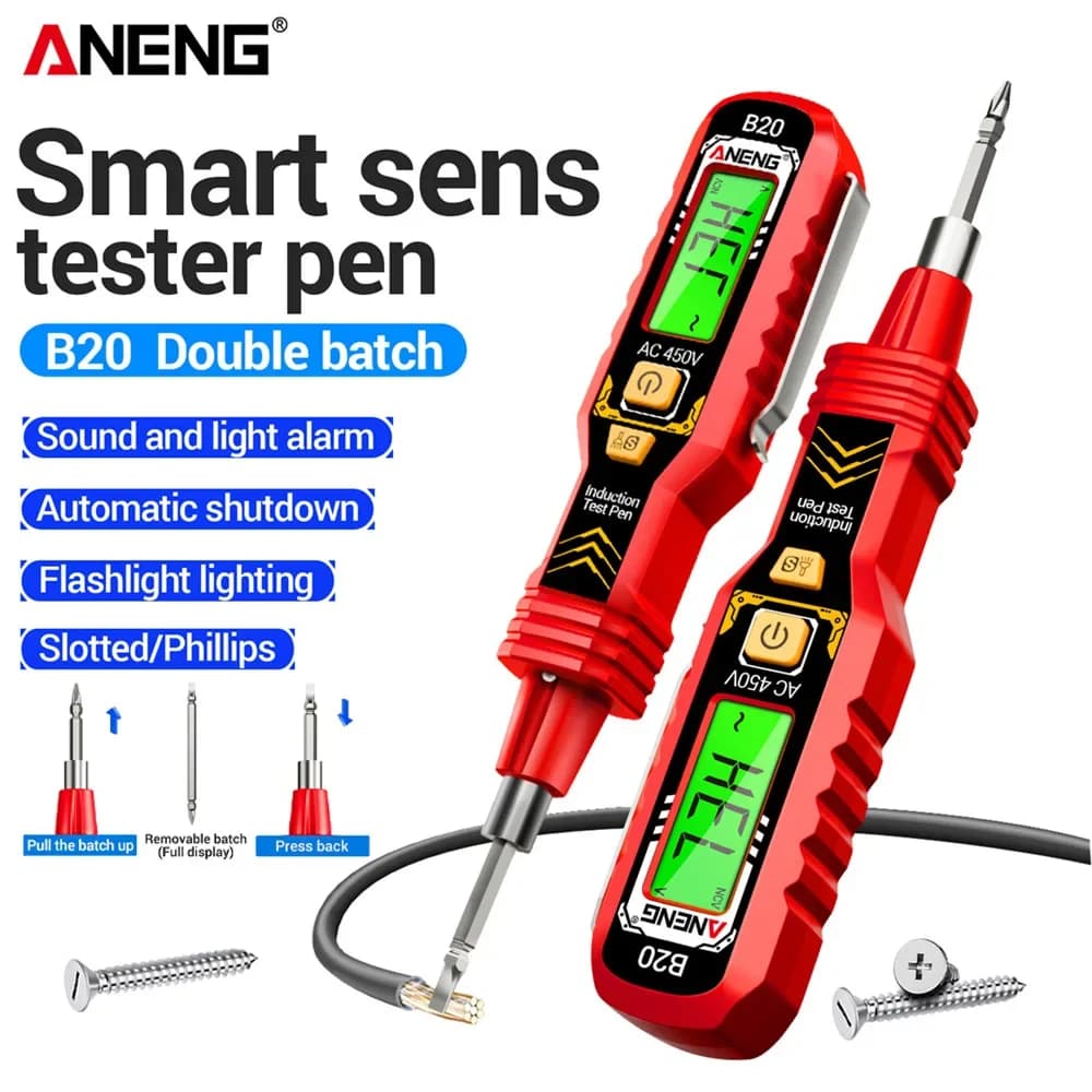 Tension Tester Pen for Double Use Screwdriver ANENG B20 Cross Pen with Intaglio Isolated Double Head Screwdriver Meter Repair Tools