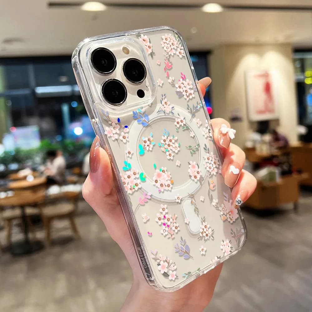 Flower Transparent Phone Case For iphone 17Air 16 14 15 11 12 13 Pro Max 15 14 16 Plus 15 Pro 16E 17E wireless charging Cover