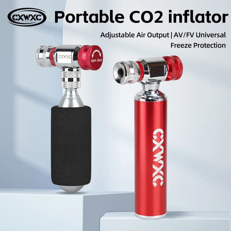 Pompa CO2 Mini per Bicicletta CXWXC, Gonfiatore Portatile per Pneumatici con Adattatore Schrader Presta, Pompa Automatica in Lega di Alluminio per MTB e Bici da Strada