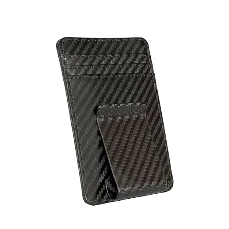 Money Clip for Men Wallet Slim Carbon Fiber Wallet Clip Stainless Steel Credit Business Card Minimalist Card Holder 2in1