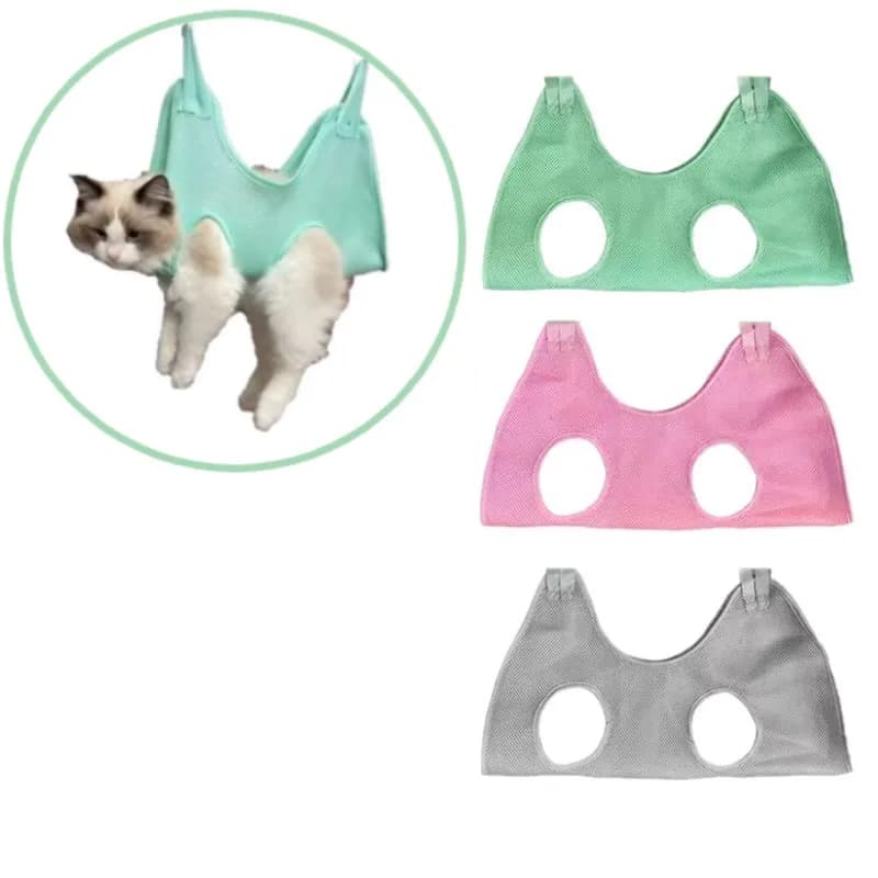 Containment bag and hanging hammock for cats, for nail cutting, anti-scratch and anti-morso, for bathroom and trim, pet accessories