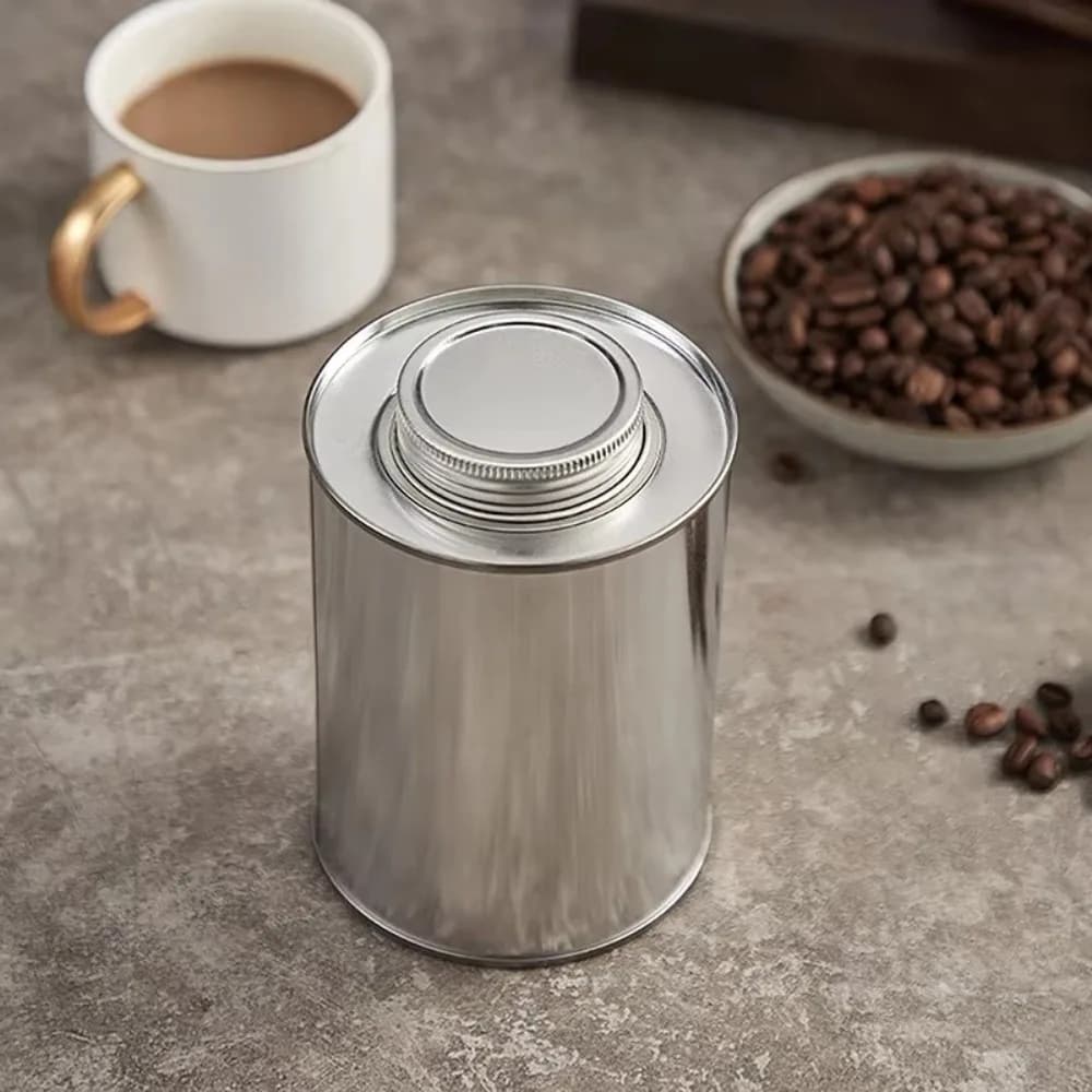 Round Coffee Bean Storage Can Tinplate with Air Valve Metal Jar Small Collectables Sealed Tea Pot Container Home Packaging Box