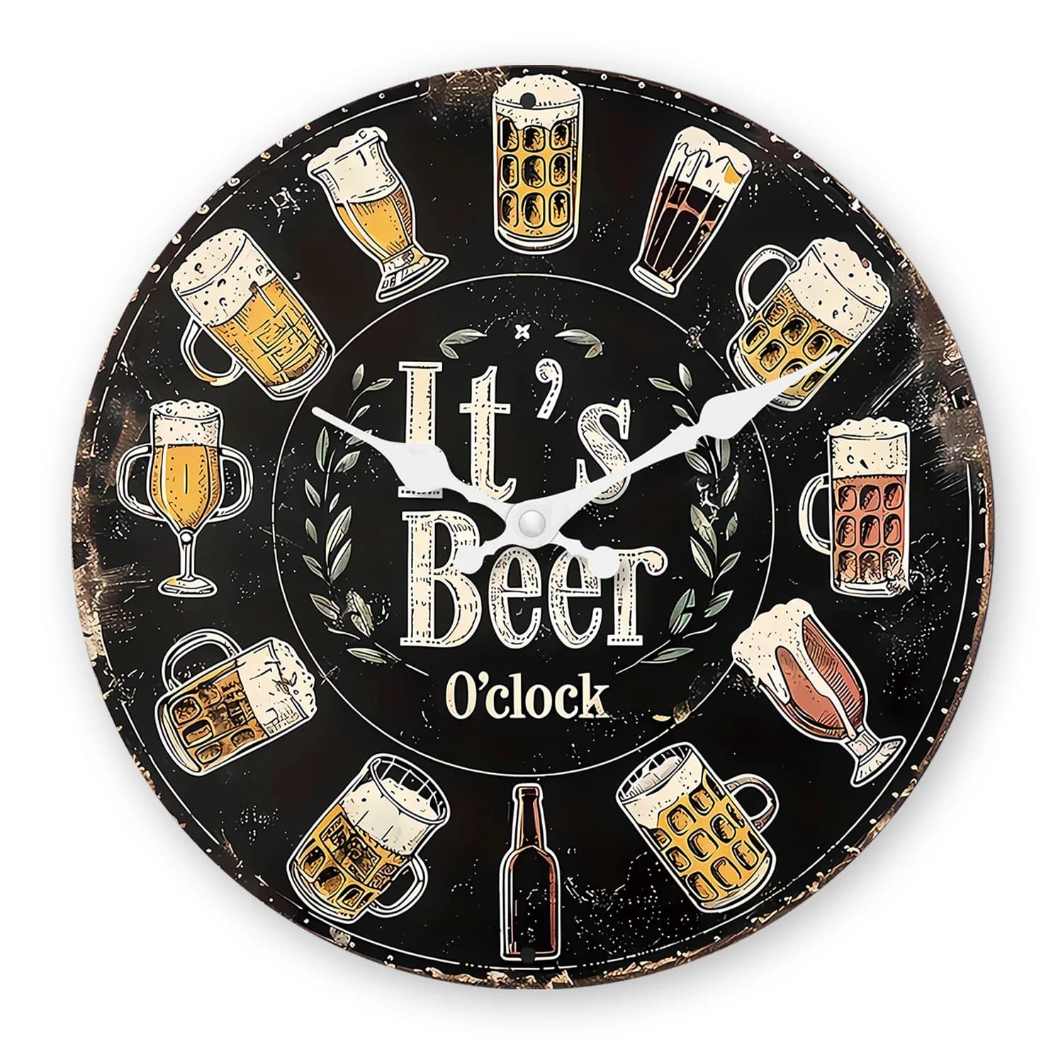 Orologio da parete in legno con motivo retrò americano in vetro di birra, soggiorno, camera da letto, cucina, decorazione della casa, orologio da parete, orologio al quarzo silenzioso, regalo di festa, 10 pollici, 12 pollici, 14 pollici, 16 pollici (senza batterie)