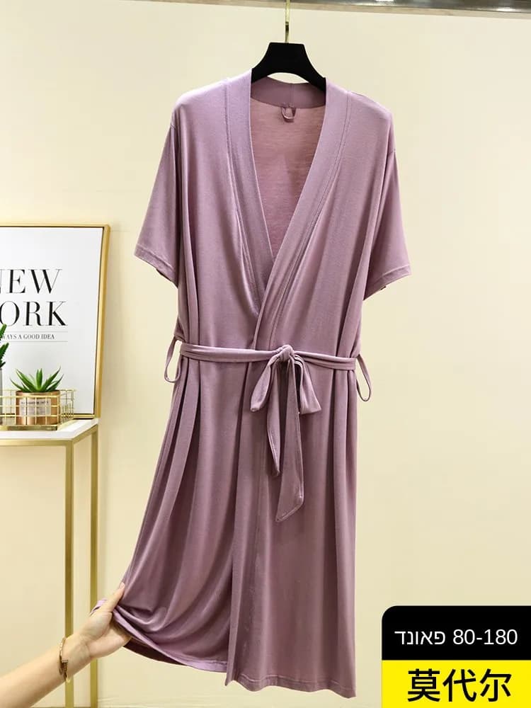 Summer Lightweight Modal Short Sleeve Women's Robe Cardigan Style Mid-Length Open Front Sleepwear Loose Bathrobe Home Clothes