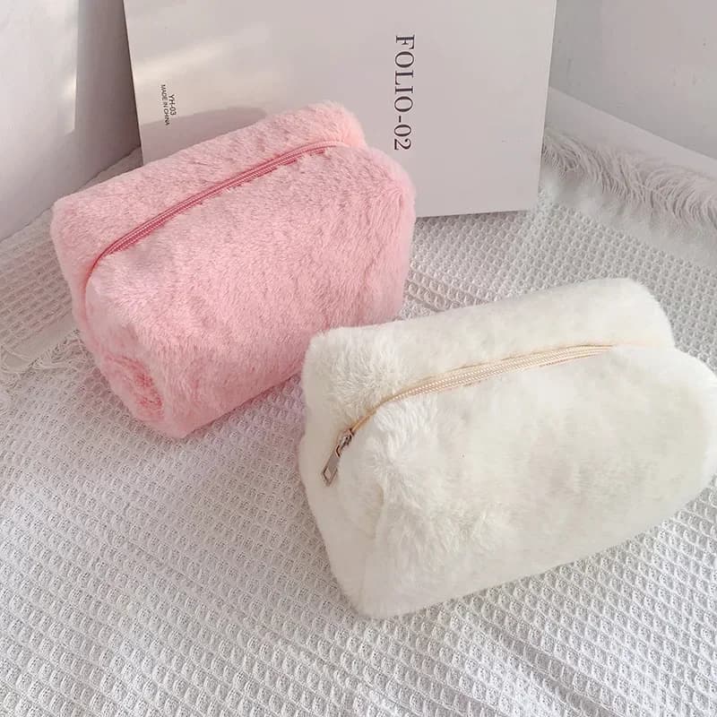 Borse per il trucco in pelliccia per le donne Custodia morbida per cosmetici da viaggio Custodia per organizer per giovani donne Custodia per trucco necessaria 1 pezzo Borse solide
