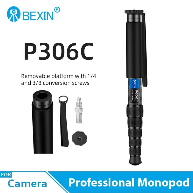 BEXIN P306C Monopiede professionale in fibra di carbonio Leggero portatile da viaggio per esterni Staffa monopiede per fotocamera reflex digitale