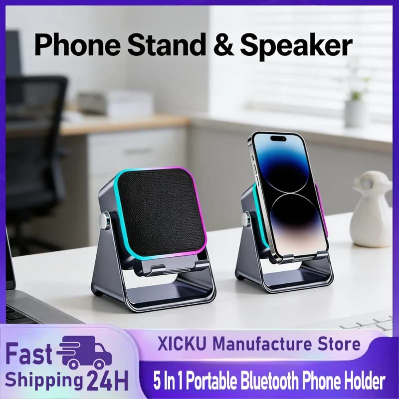 5 In 1 Auto-induction Wireless Induction Speaker Portable Bluetooth Phone Holder 8 Mode RGB Light Phone Stand Surround Sound