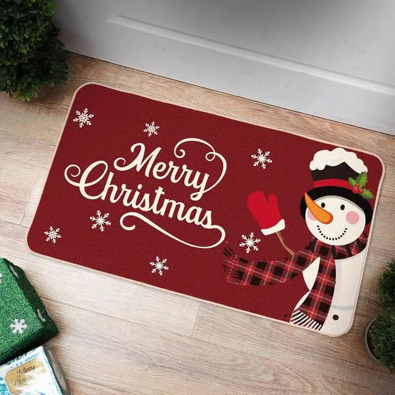 VIKAMA Christmas Entrance Door Mat Durable Snowman Snowflake Merry Christmas Print Non Slip Mat For Front Door Porch Xmas Decor