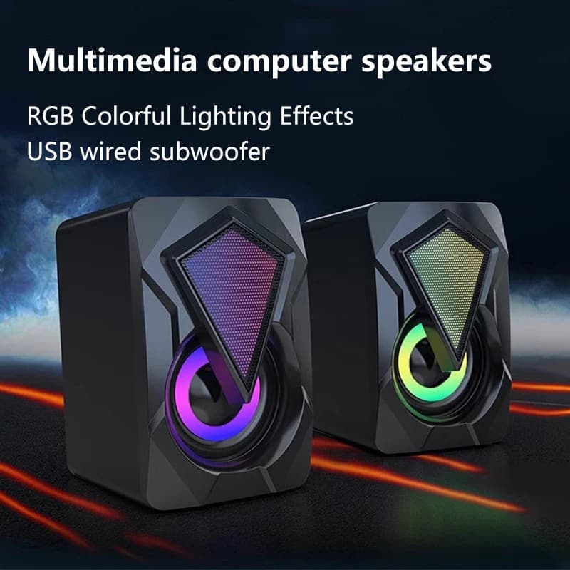 New RGB PC Speakers with Enhanced Bass USB Powered Desktop Mini Soundbar for Computer/Laptop Cool LED Lights Plug and Play
