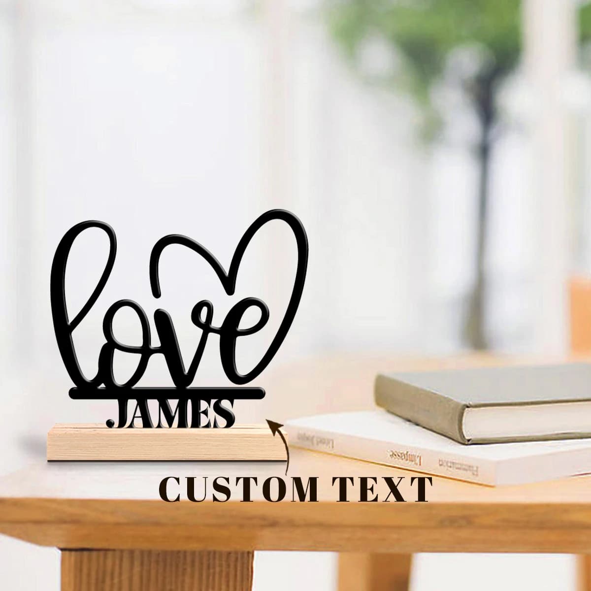 1pc Customized Wrought Iron Desktop Ornaments Customizable Name With Wooden Base Art Decoration, Desktop Decoration