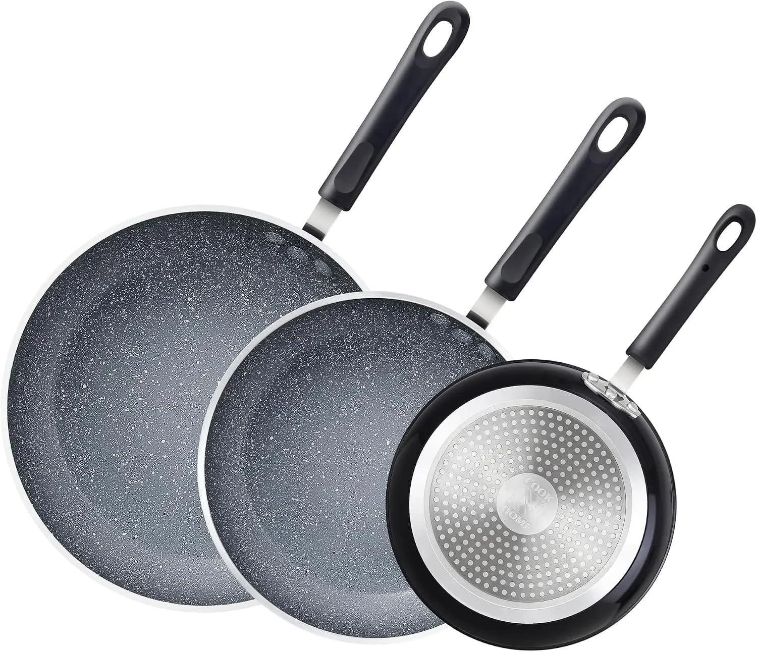 8/10/12 Inch Heavy Nonstick Frying Pan Set, Skillets with Non-Stick Coating, Induction Compatible, 3-Piece, Black/Marble