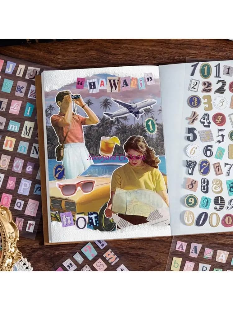 N3UC Retro Letter Number Sticker Scrapbooking Decorative Sticker For Journal Notebook Planner Phone Case Album Embellishment