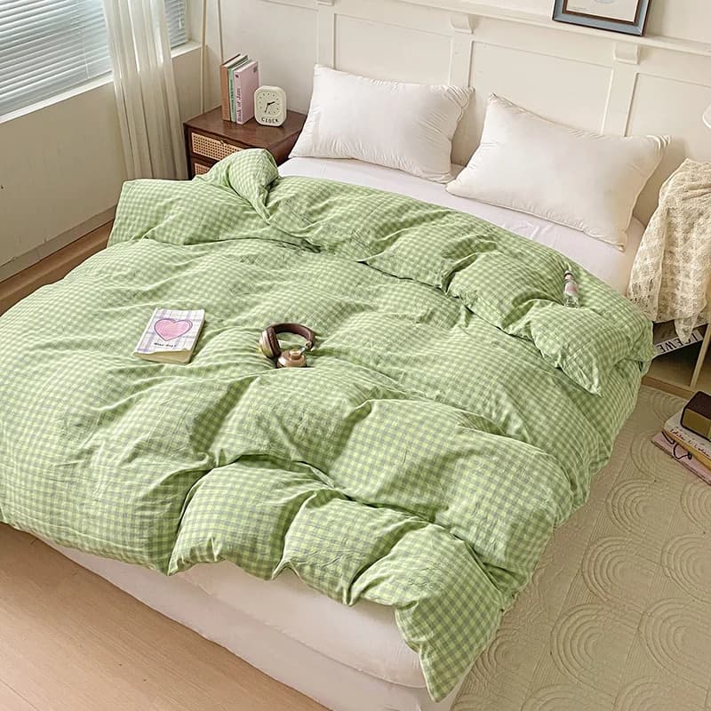 2025 Nuovo set trapunta singola interamente in cotone lavato Copripiumino scozzese stampato 150x200 220x240 Biancheria da letto delicata sulla pelle