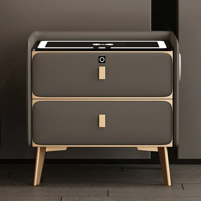 Nuovo comodino intelligente in legno massello, moderno e semplice, multifunzione con lampada, serratura con impronta digitale, ricarica wireless, comodino per la casa