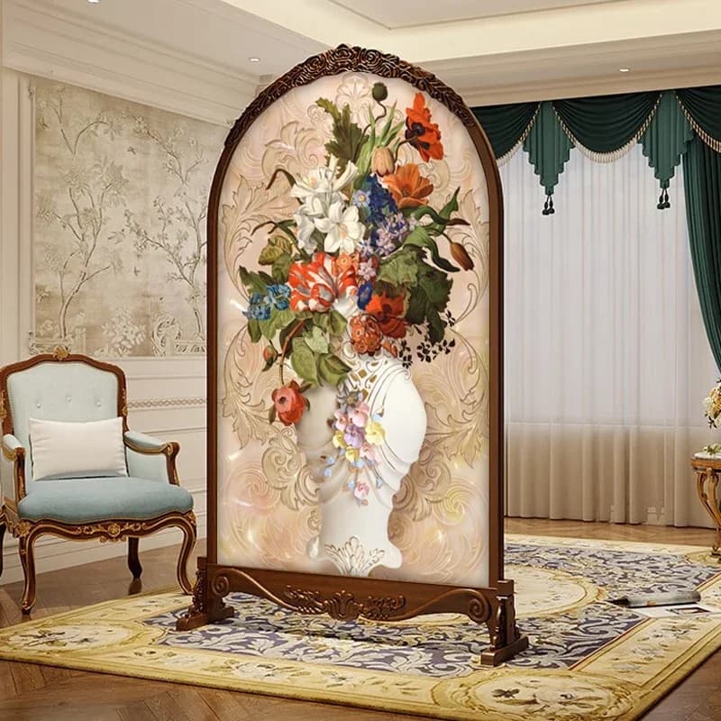 solid wood carving flower mobile screen partition entrance door porch block decorative seat screen
