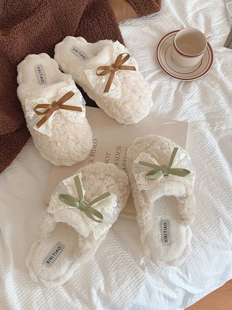 Pantofole antiscivolo comode e soffici per interni Pantofole in cotone per la casa invernale con nodo da donna Calde e accoglienti Fairy Sle