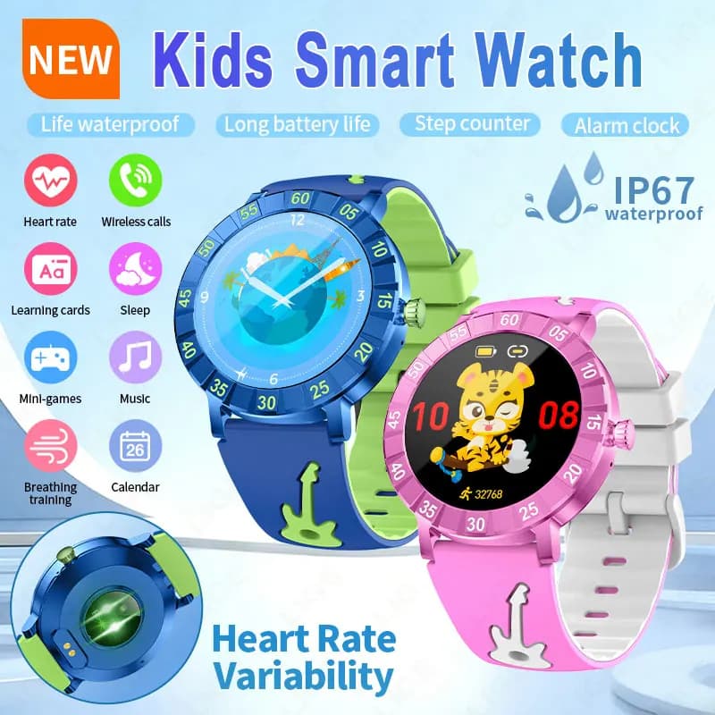 Orologio Smart per Bambini 2026 con Monitoraggio del Sonno e della Frequenza Cardiaca, Sveglia, Esercizi, Carte Didattiche, Giochi, Storie e Torcia