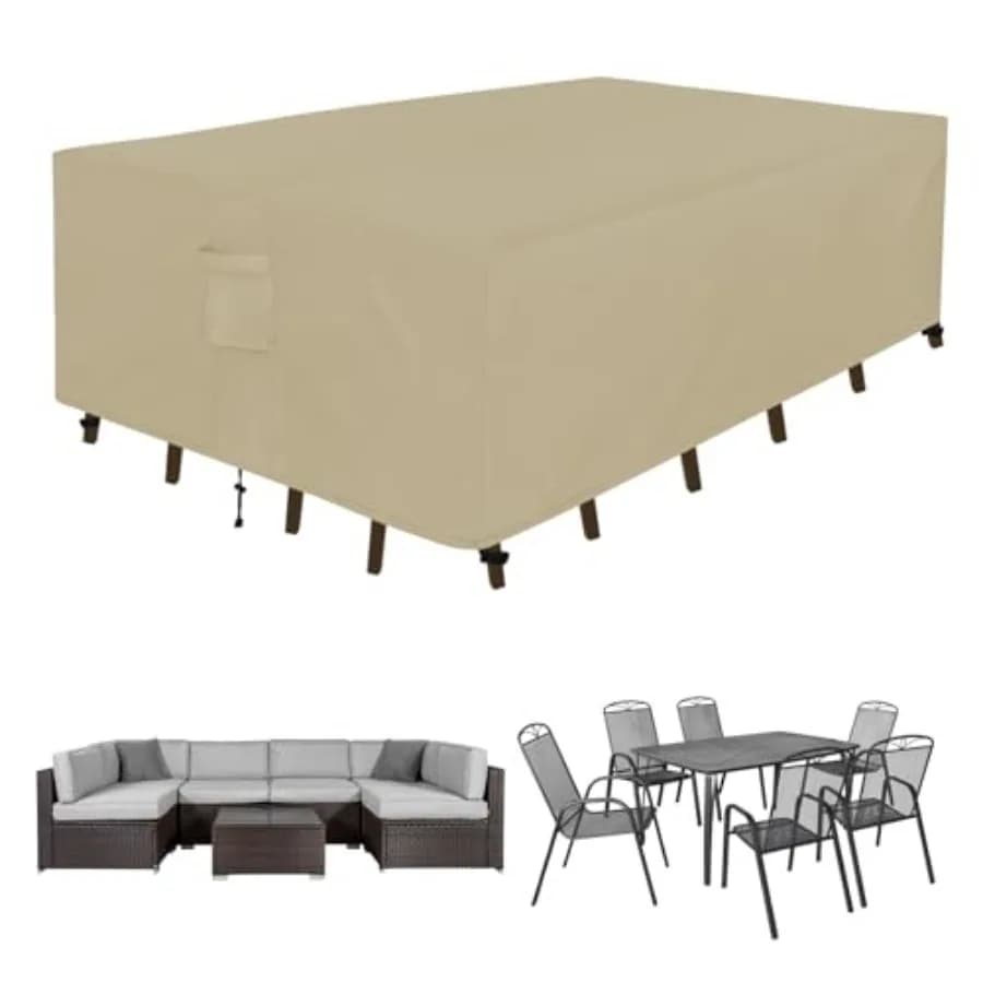 Copertura Rettangolare per Mobili da Giardino Impermeabile, Protezione Anti-UV per Tavolo e Sedie da Esterno, Coperture per Set Divano Sezionale