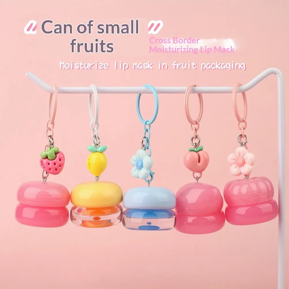 Vegan Lip Mask with Hydrating Fruit with Keychain, Customizable Pack with Logo, Cosmetic Nutritional Lip for enlarged Lip