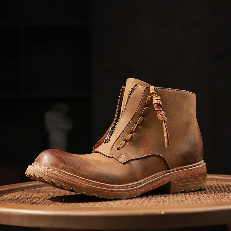 Stivali da cavaliere in pelle di cavallo lavata di fascia alta Scarpe da uomo Stivali da moto resistenti all'usura in vera pelle con suola spessa