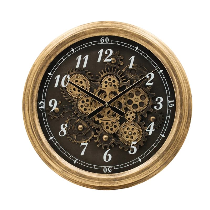 Quartz wall clock with light American luxury gears Metal wall clock for living room, bedroom, showroom
