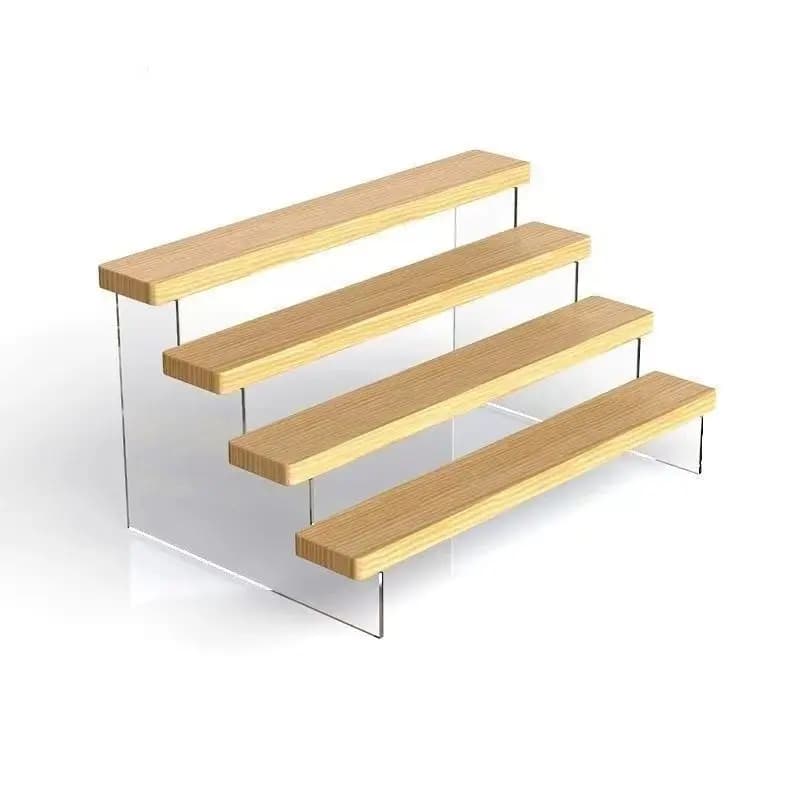 Espositore per scale in acrilico, legno massello, scaffale per cosmetici, modello di giocattoli, figure, succulente, conservazione per Cupcake, 2-6 livelli