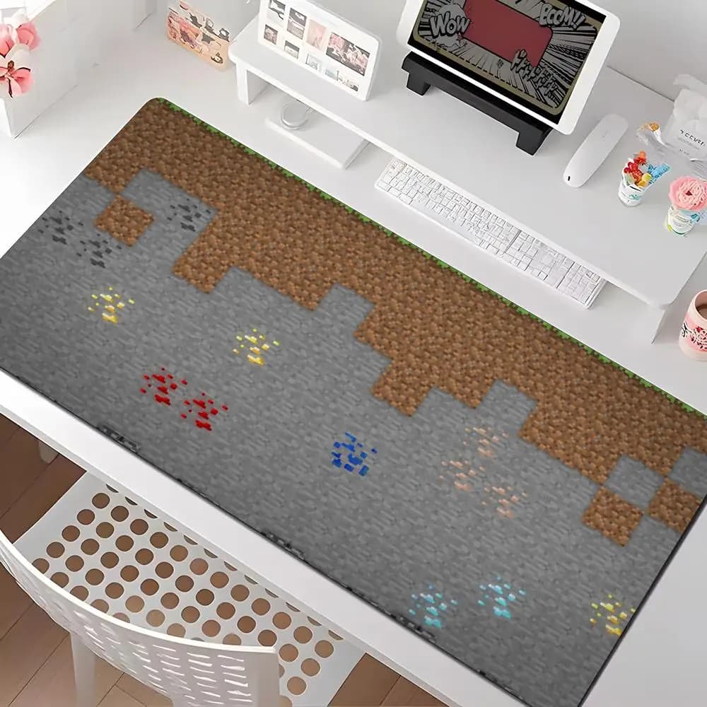Tappetino per Mouse M-MC-S M-MineCrafTS, Varie Dimensioni, Grande Quadrato, per Computer e Ufficio, Tappetini da Gioco, Antiscivolo in Gomma