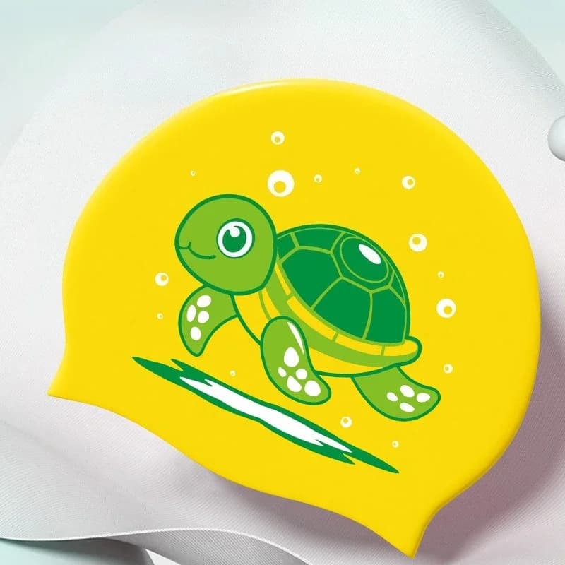 Kids Animated Cartoon Turtle Swimming Head for Kids Waterproof Silicone Swimming Head with Ear Protection Pool Headdress Accessories