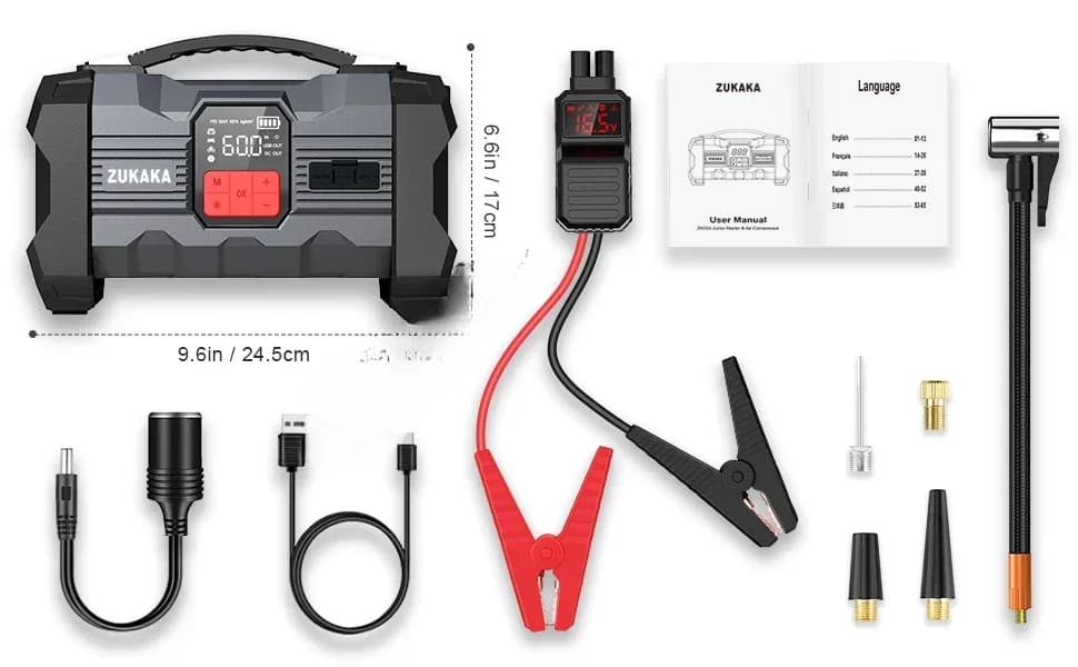 Avviatore di emergenza per auto 12V 20000mAh – Power Bank portatile con compressore d'aria