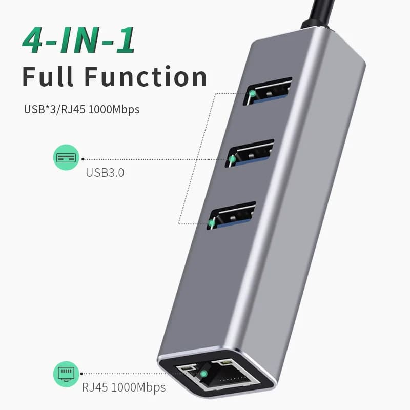 HUB USB 1000Mbps 3 porte USB 3.0 Tipo C HUB USB a Rj45 Gigabit Ethernet Adattatore RTL8153 per MacBook Computer portatile