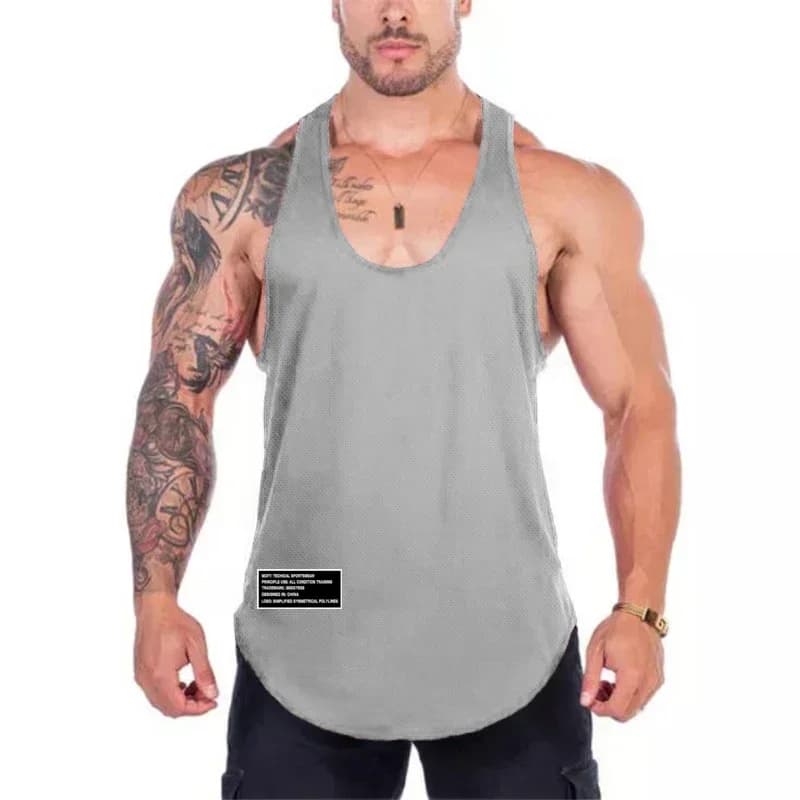 Brand Gym Running Sport Tank Mens Bodybuilding Fitness Sleeveless Mesh Breathable Quick Dry Cool Feeling Summer Shirt