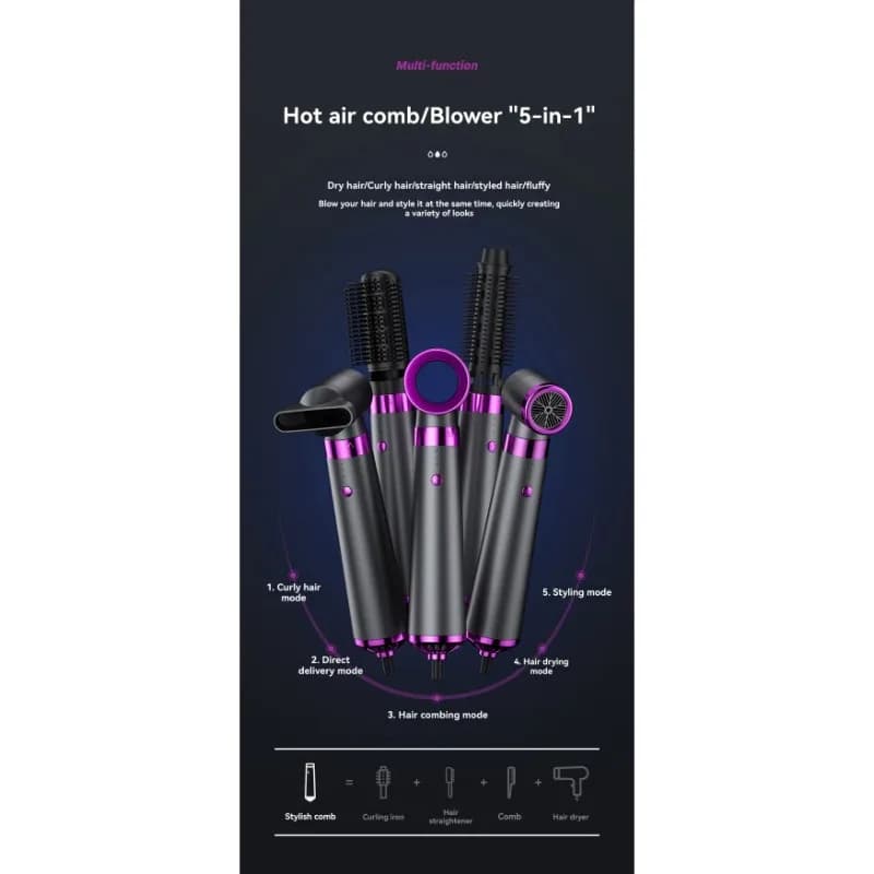 B25B Hairstyle comb Hot air comb 5 in 1 Automatic curling iron Hair dryer straight for double purpose Set to smooth Spina UK