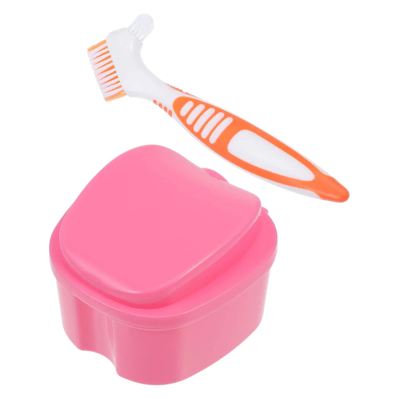 Set di 1 Scatola in Plastica per Conservazione Protesi con Spazzolino, Manico Ergonomico Antiscivolo, Porta Protesi per Cura di Denti Finti Ortodontici