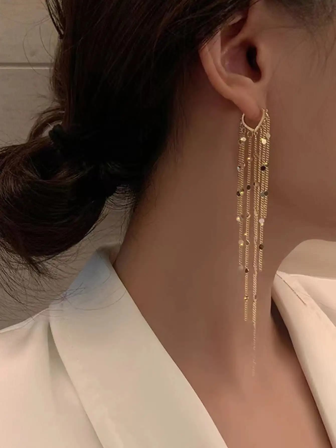 Metal Tassel Decor Drop Earrings