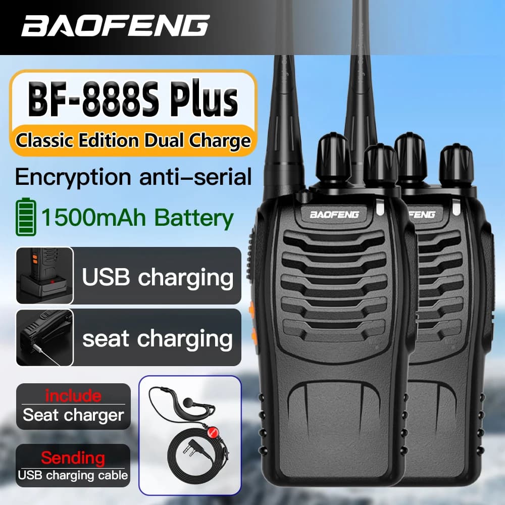2PCS Baofeng portatile senza fili Palmare Walkie Talkie Aggiornamento BF-888S Plus a lungo raggio Uhf 430-440Mhz 16CH Tipo-C Radio di ricarica