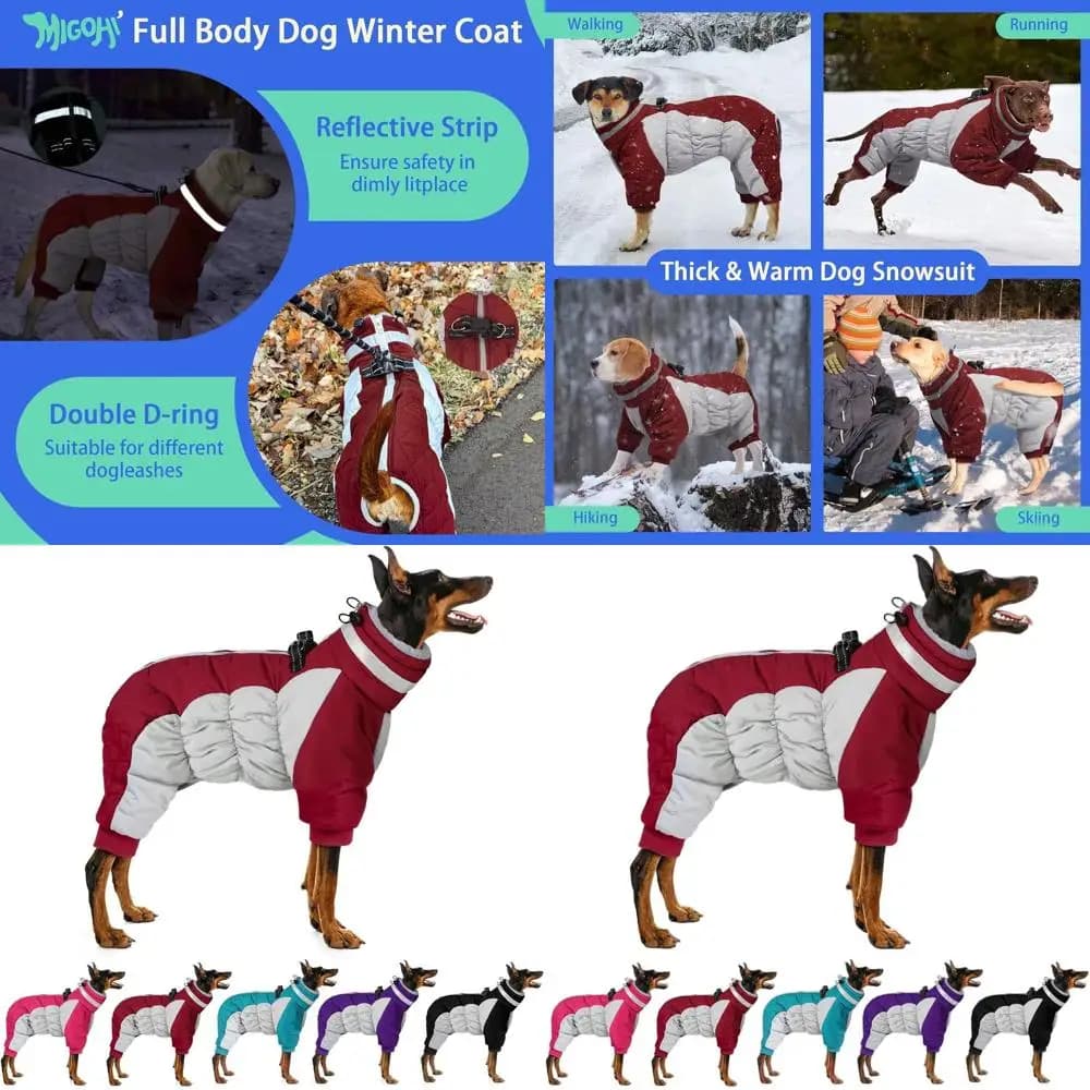 Cappotto Invernale Riflettente per Cani di Taglia Grande con Imbracatura, Foderato in Pile, Antivento, per Cani da Piccola a 3XL