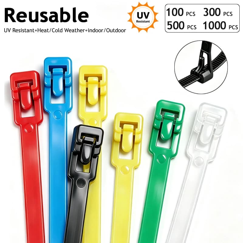50-1000pcs Plastic Ties Reusable Releasable Nylon Heavy Tensile Strength Tie Wraps UV Resistant Indoor Outdoor Cord Cable Ties